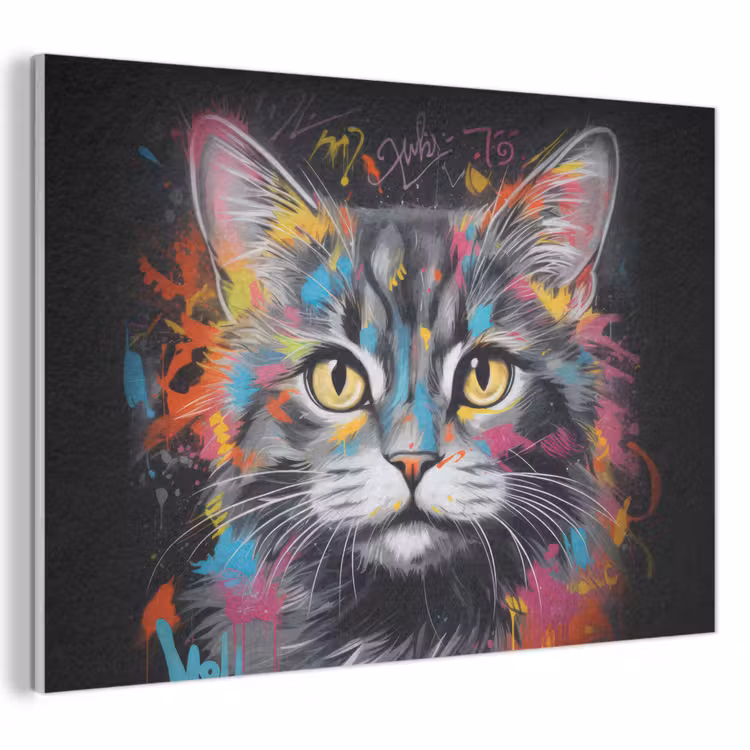 Akoestisch schilderij - Kat - Graffiti - Dieren - Kleuren - Grijs — 1