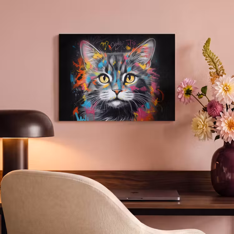 Akoestisch schilderij - Kat - Graffiti - Dieren - Kleuren - Grijs — 4