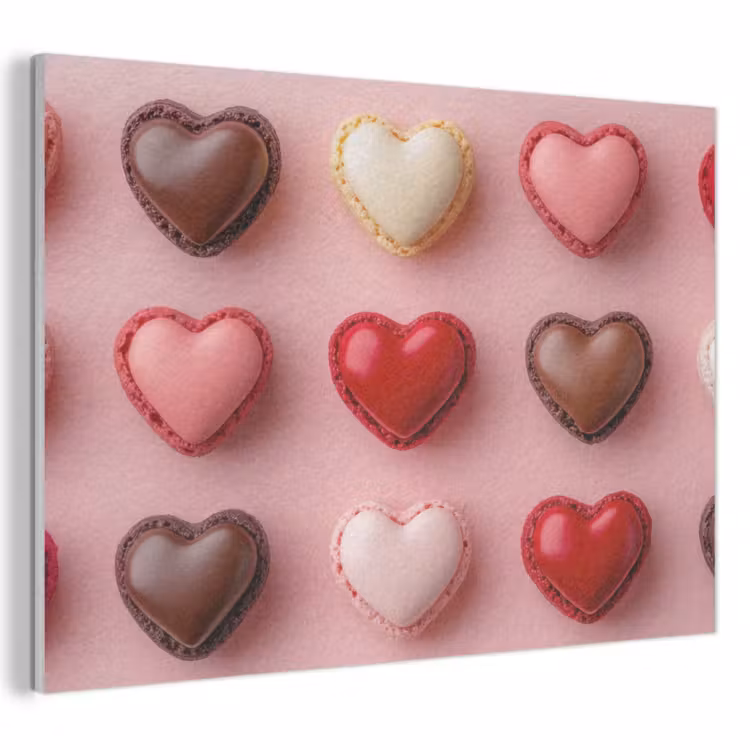 Akoestisch schilderij - Macarons - Hartjes - Kleurrijk - Roze — 1