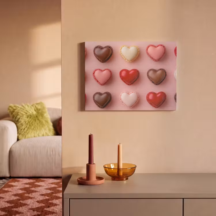 Akoestisch schilderij - Macarons - Hartjes - Kleurrijk - Roze — 2