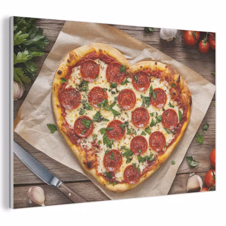 Akoestisch schilderij - Pizza - Hart - Pepperoni - Tomaat — 1