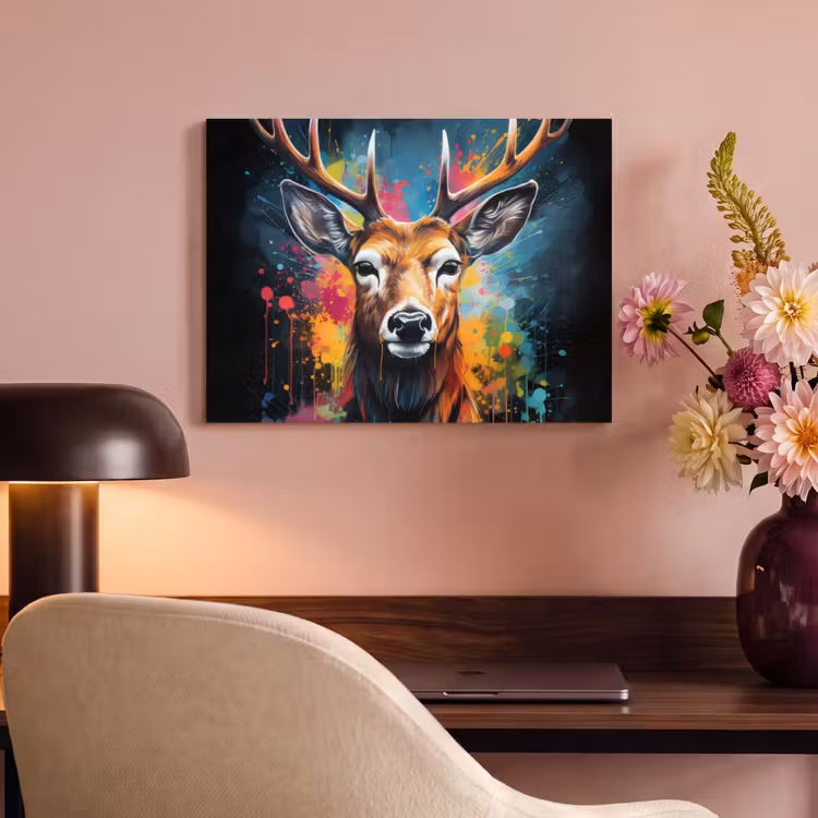 Akoestisch schilderij - Hert - Graffiti - Dieren - Kleuren — 4