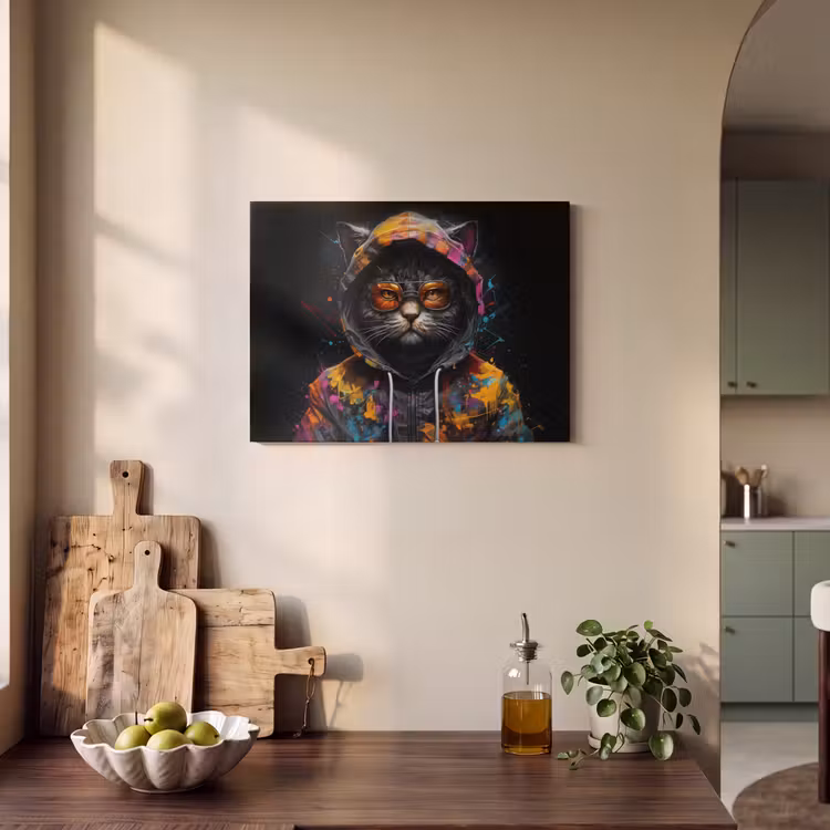Akoestisch schilderij - Kat - Jas - Graffiti - Bril - Zwart — 3