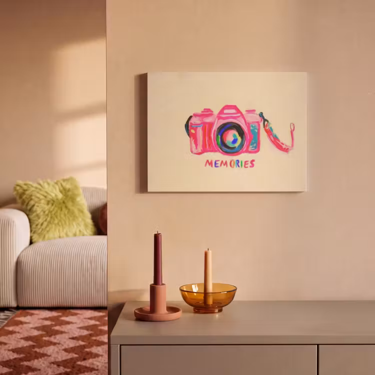 Akoestisch schilderij - Camera - Memories - Roze - Geschilderd — 2
