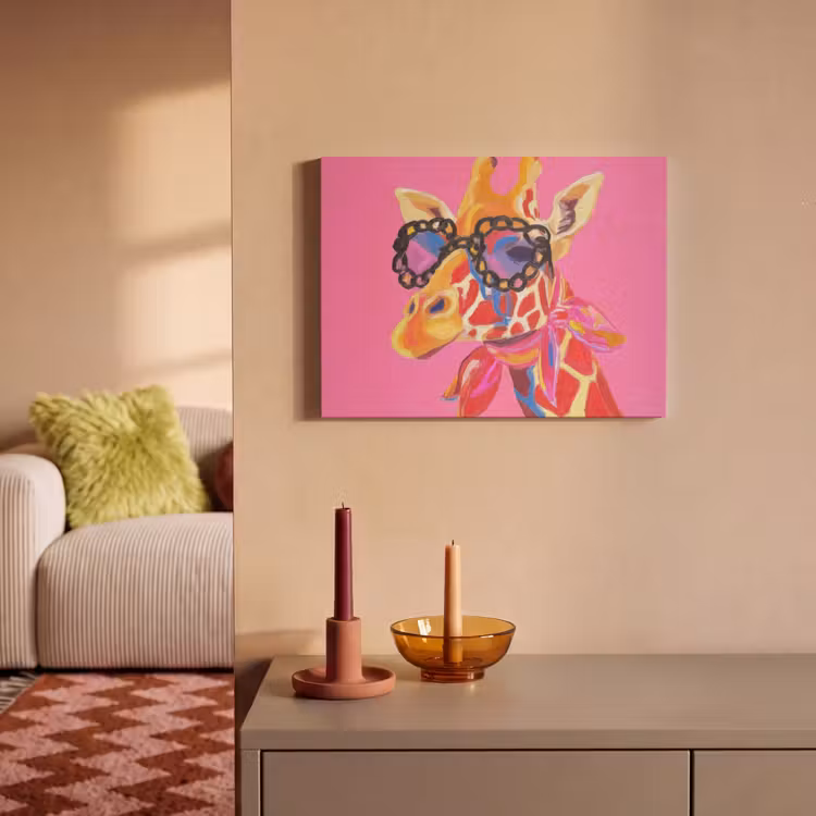 Akoestisch schilderij - Giraf - Roze - Bril - Sjaal — 2