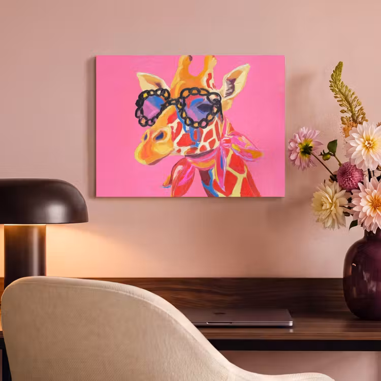 Akoestisch schilderij - Giraf - Roze - Bril - Sjaal — 4