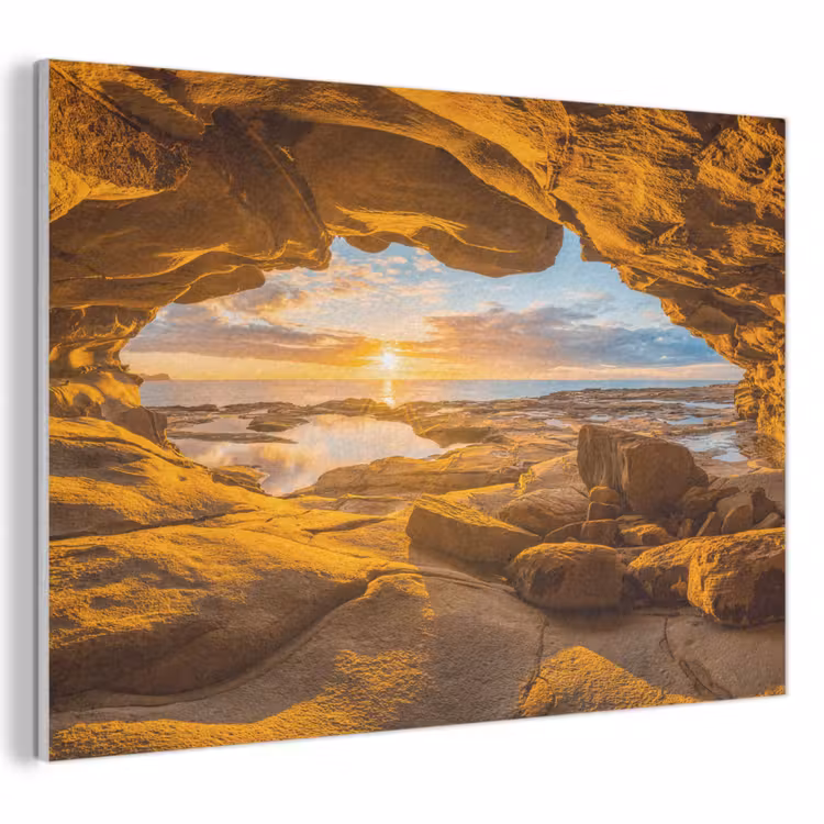 Akoestisch schilderij - Grot - Zee - Horizon - Zonsondergang — 1