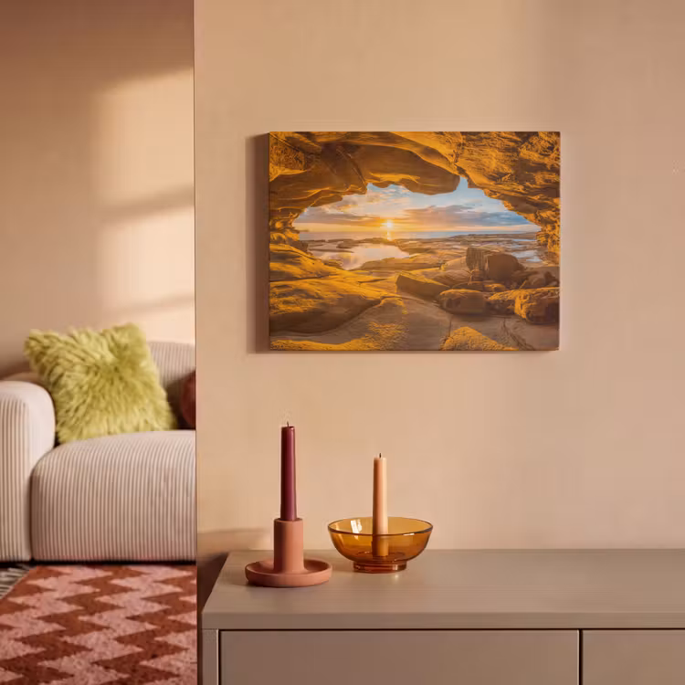 Akoestisch schilderij - Grot - Zee - Horizon - Zonsondergang — 2