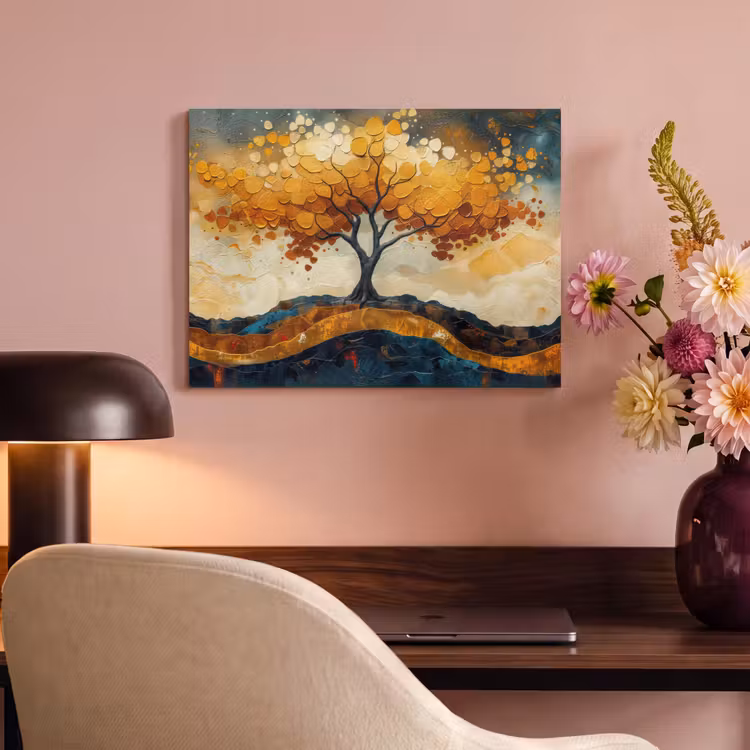 Akoestisch schilderij - Boom - Natuur - Goud - Modern — 4