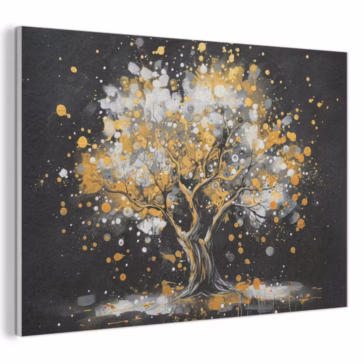 Akoestisch schilderij - Boom - Zwart - Goud - Wit - Modern — 1