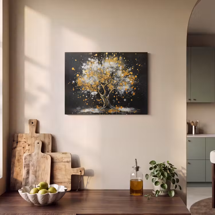 Akoestisch schilderij - Boom - Zwart - Goud - Wit - Modern — 3