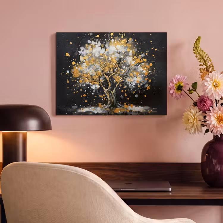 Akoestisch schilderij - Boom - Zwart - Goud - Wit - Modern — 4