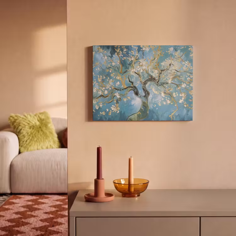 Akoestisch schilderij - Amandelbloesem boom - Blauw - Abstract — 2