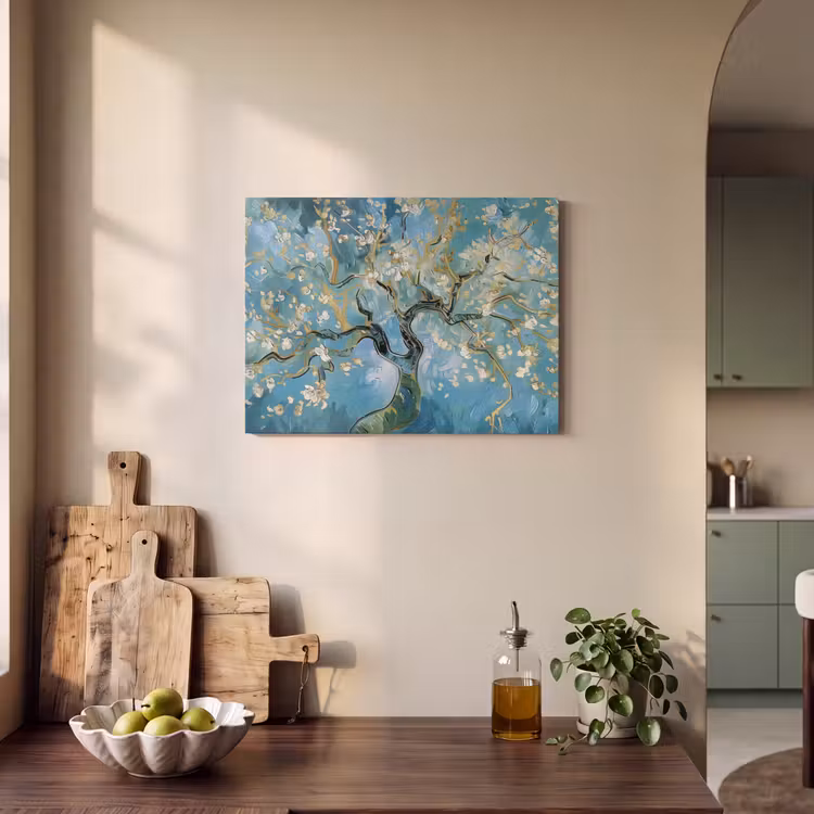 Akoestisch schilderij - Amandelbloesem boom - Blauw - Abstract — 3