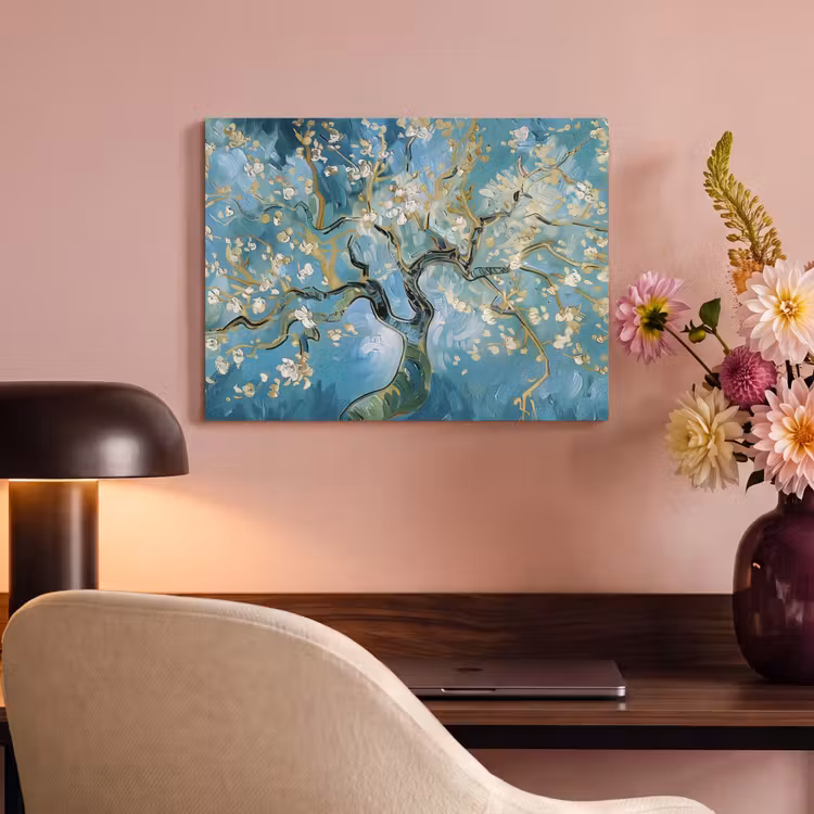Akoestisch schilderij - Amandelbloesem boom - Blauw - Abstract — 4