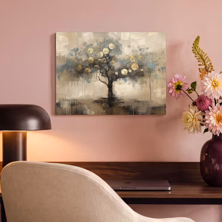 Akoestisch schilderij - Beige - Abstract - Boom - Goud — 4