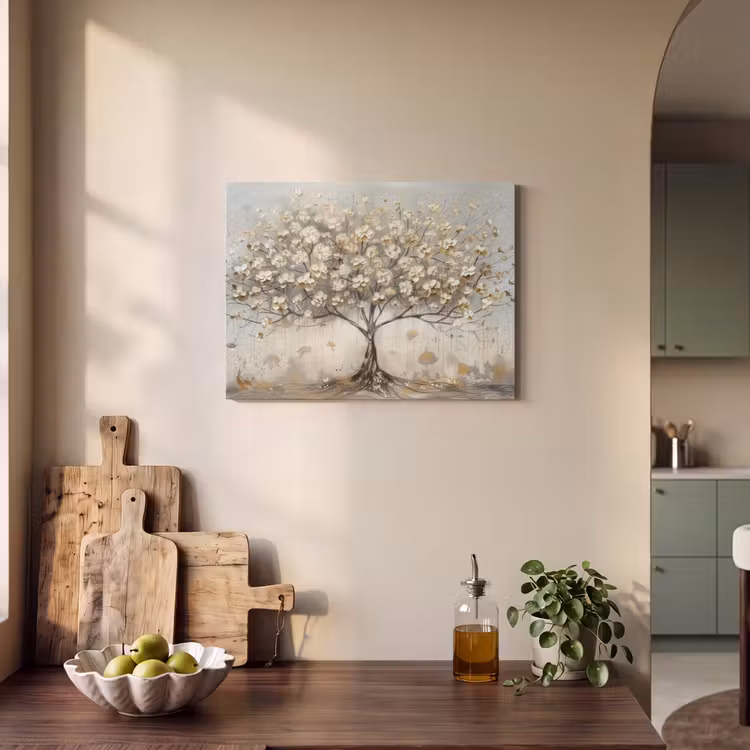 Akoestisch schilderij - Boom - Beige - Goud - Verflook - Grijs — 3