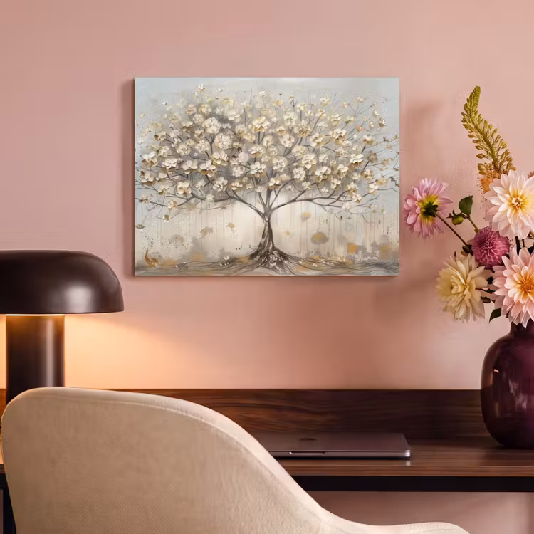 Akoestisch schilderij - Boom - Beige - Goud - Verflook - Grijs — 4