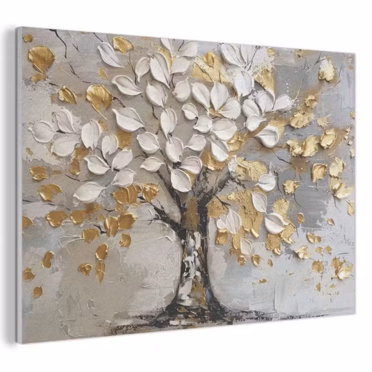 Akoestisch schilderij - Boom - Beige - Grijs - Goud - Abstract — 1