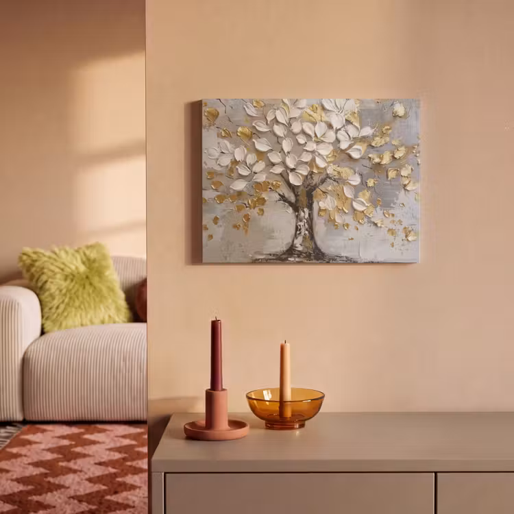 Akoestisch schilderij - Boom - Beige - Grijs - Goud - Abstract — 2