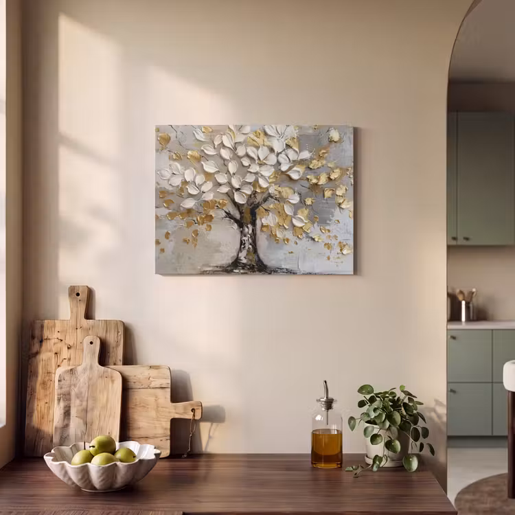 Akoestisch schilderij - Boom - Beige - Grijs - Goud - Abstract — 3