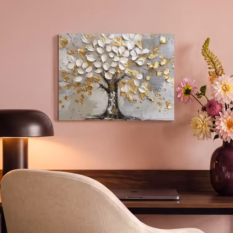 Akoestisch schilderij - Boom - Beige - Grijs - Goud - Abstract — 4