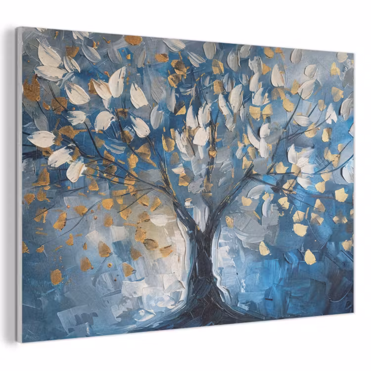 Akoestisch schilderij - Boom - Blauw - Goud - Abstract — 1