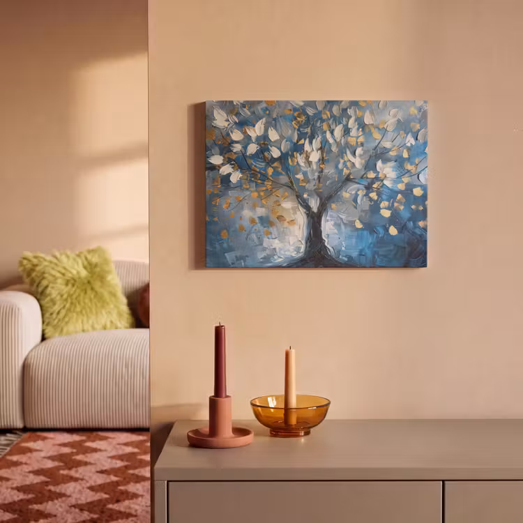 Akoestisch schilderij - Boom - Blauw - Goud - Abstract — 2
