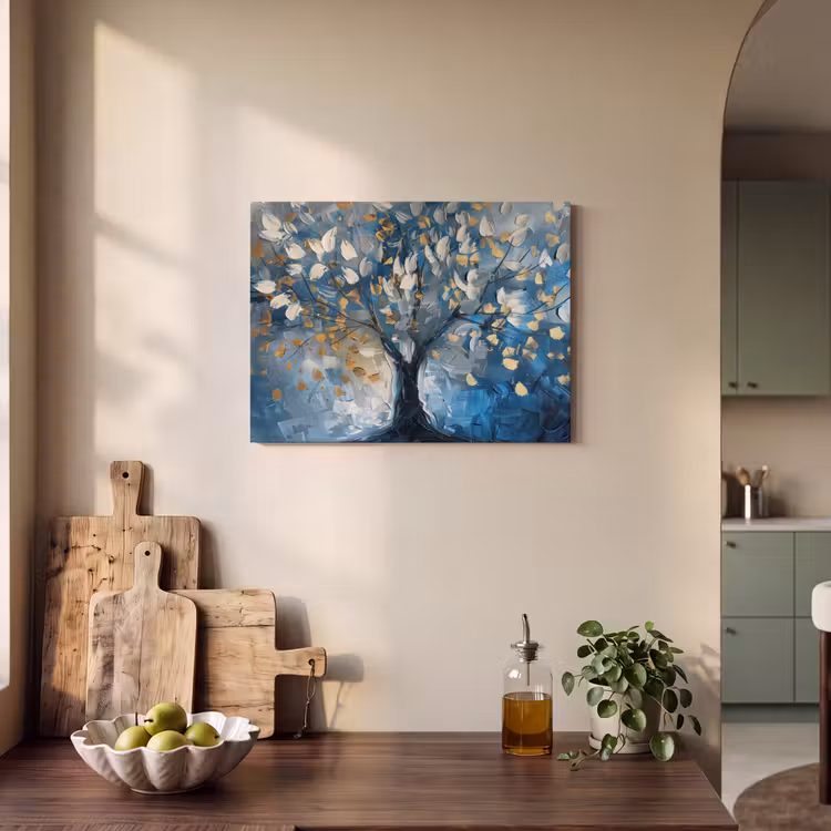 Akoestisch schilderij - Boom - Blauw - Goud - Abstract — 3