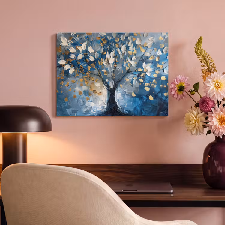 Akoestisch schilderij - Boom - Blauw - Goud - Abstract — 4