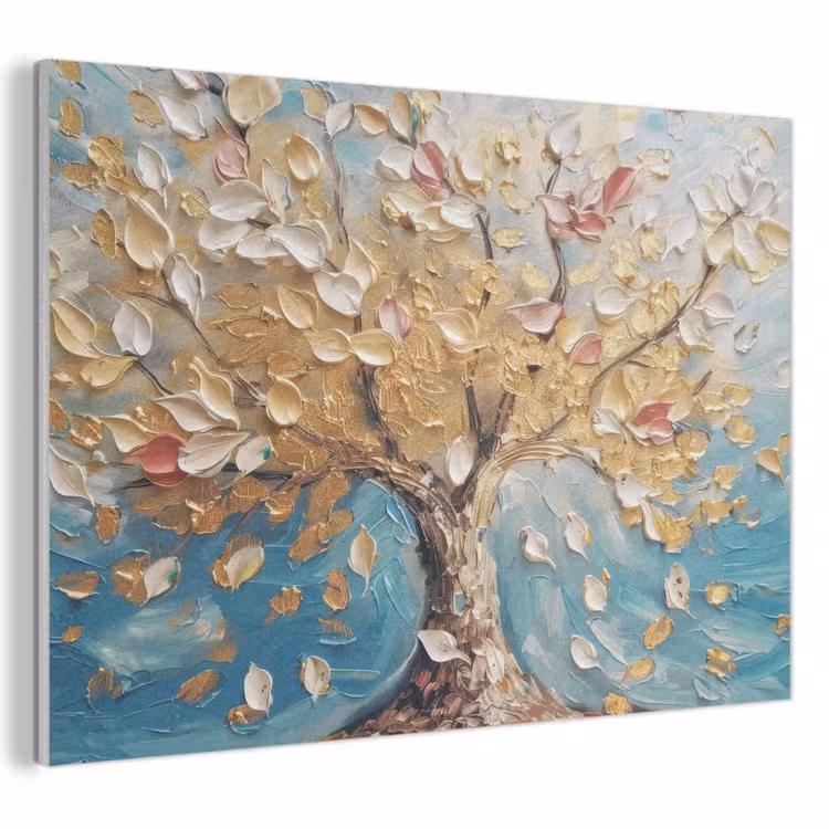 Akoestisch schilderij - Boom - Blauw - Goud - Abstract - Modern — 1