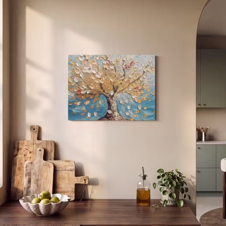 Akoestisch schilderij - Boom - Blauw - Goud - Abstract - Modern — 3