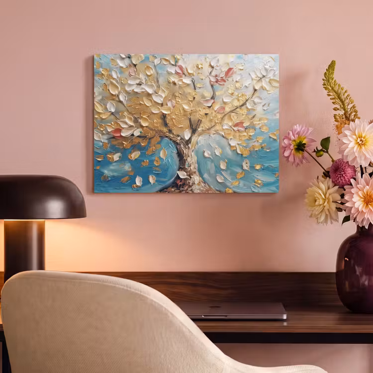 Akoestisch schilderij - Boom - Blauw - Goud - Abstract - Modern — 4