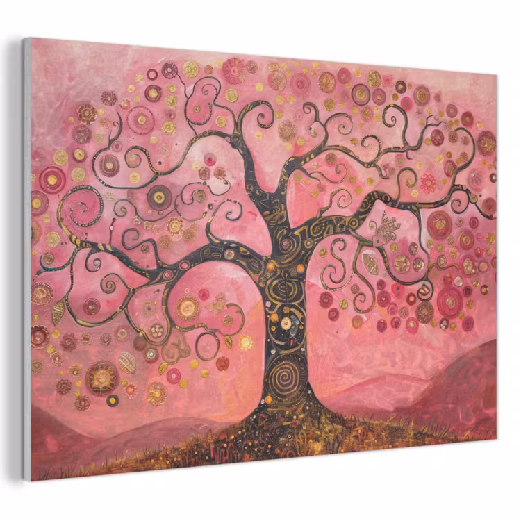 Akoestisch schilderij - Boom - Levensboom - Roze - Goud — 1