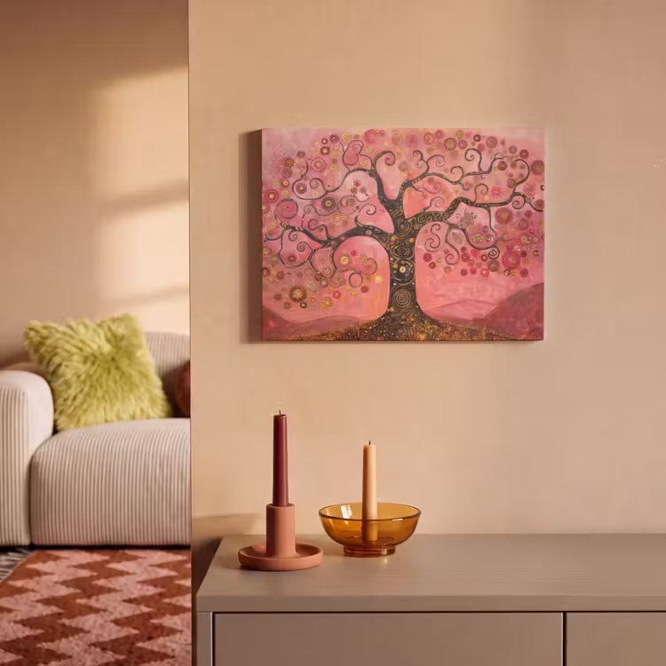 Akoestisch schilderij - Boom - Levensboom - Roze - Goud — 2
