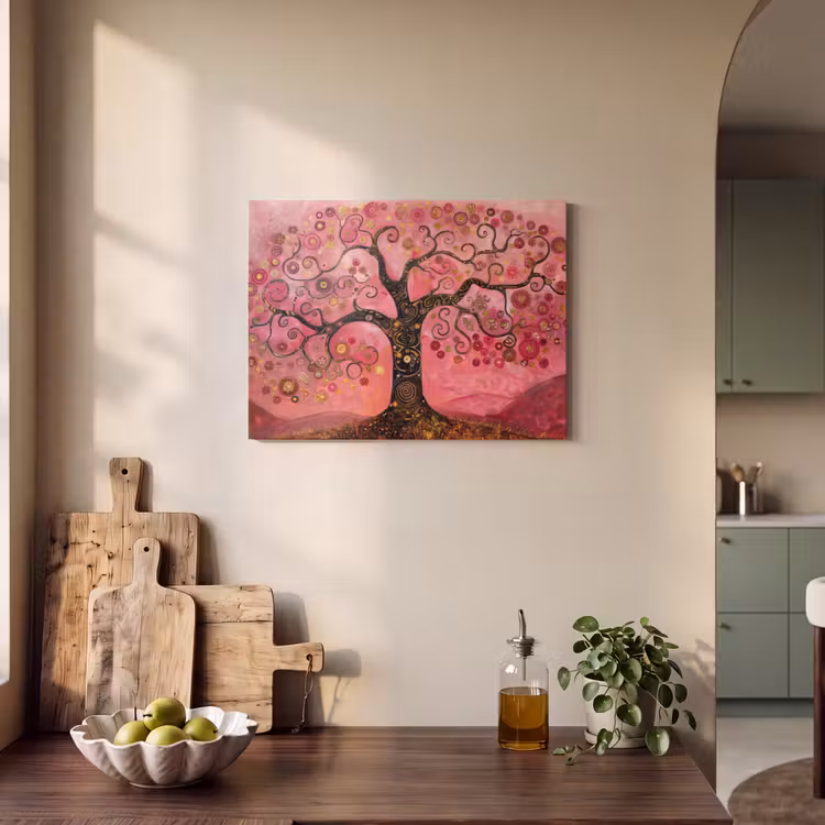 Akoestisch schilderij - Boom - Levensboom - Roze - Goud — 3