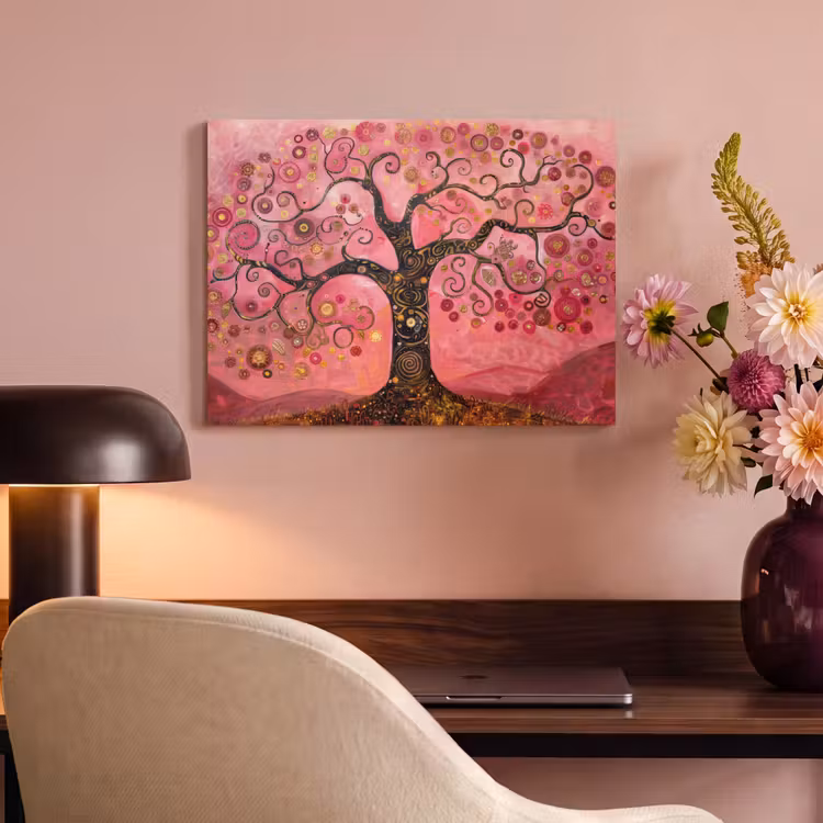 Akoestisch schilderij - Boom - Levensboom - Roze - Goud — 4