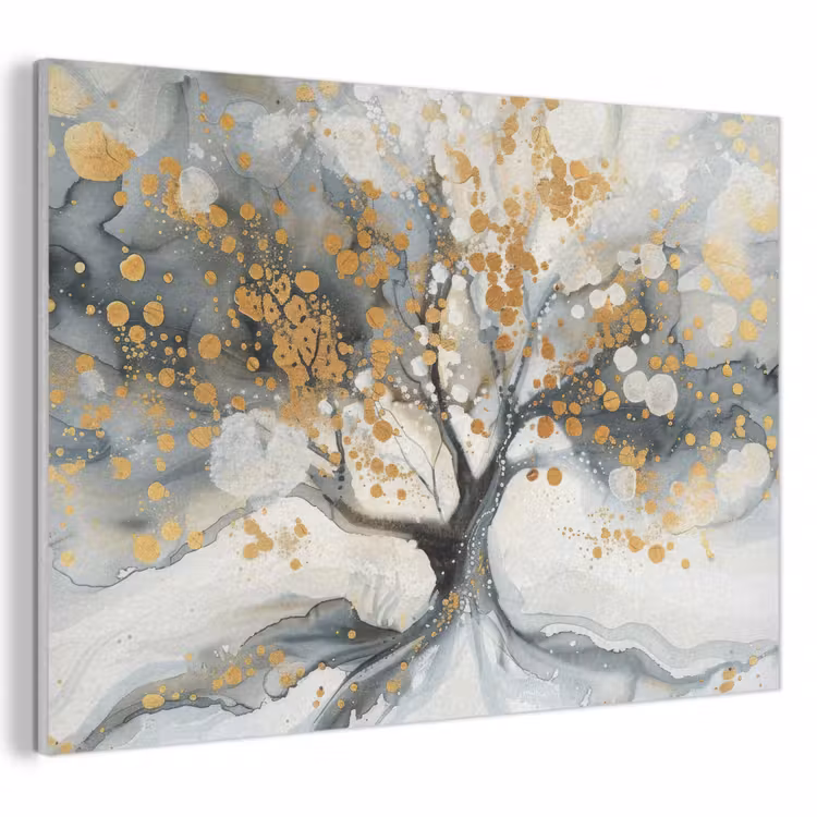 Akoestisch schilderij - Boom - Modern - Abstract - Goud - Zwart - Wit — 1