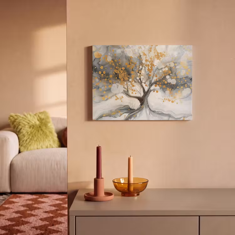 Akoestisch schilderij - Boom - Modern - Abstract - Goud - Zwart - Wit — 2