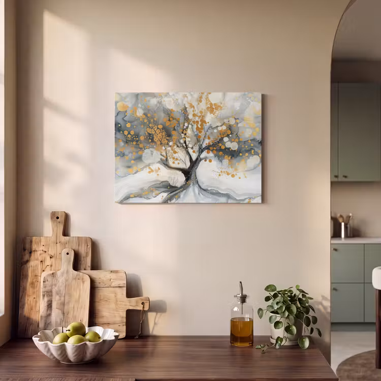 Akoestisch schilderij - Boom - Modern - Abstract - Goud - Zwart - Wit — 3