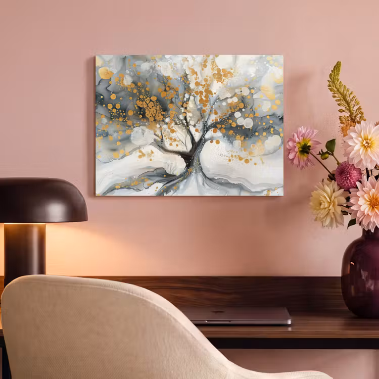 Akoestisch schilderij - Boom - Modern - Abstract - Goud - Zwart - Wit — 4