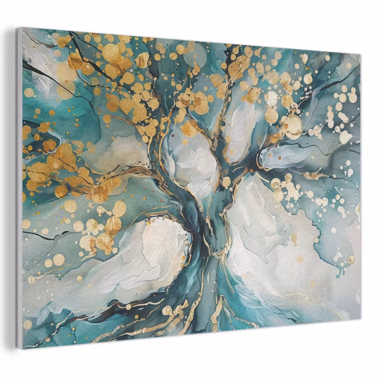 Akoestisch schilderij - Boom - Modern - Verflook - Turquoise - Goud — 1