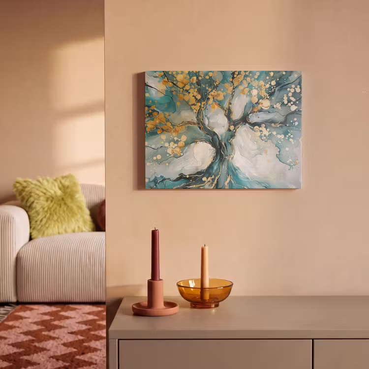 Akoestisch schilderij - Boom - Modern - Verflook - Turquoise - Goud — 2