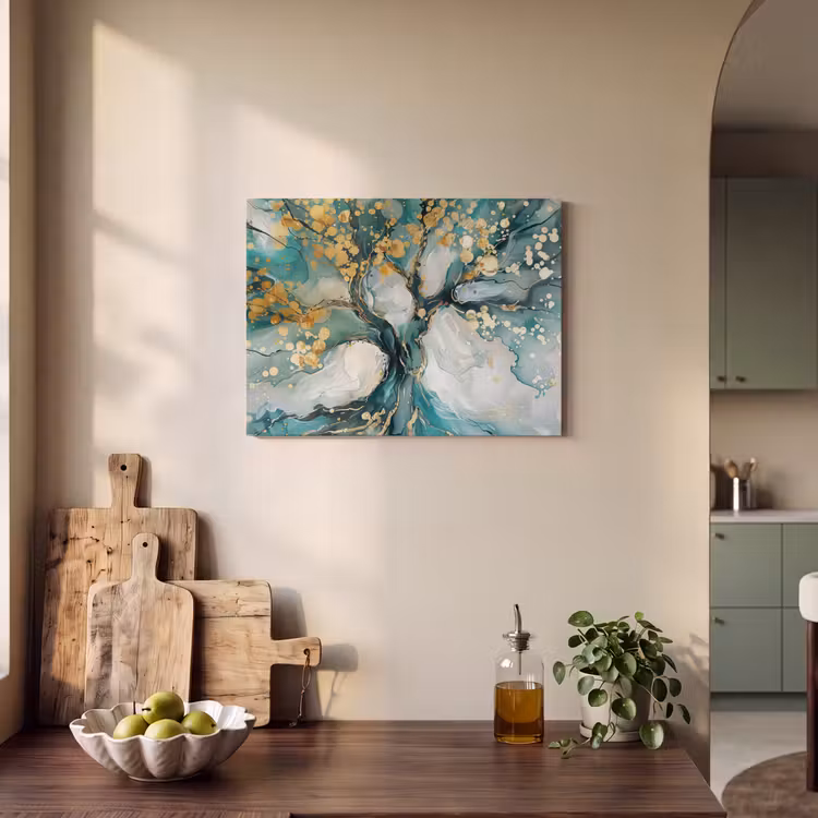 Akoestisch schilderij - Boom - Modern - Verflook - Turquoise - Goud — 3