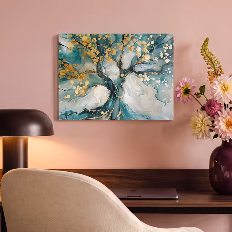 Akoestisch schilderij - Boom - Modern - Verflook - Turquoise - Goud — 4