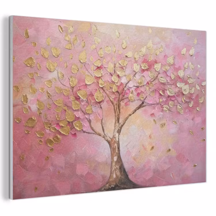 Akoestisch schilderij - Boom - Roze - Goud - Modern — 1