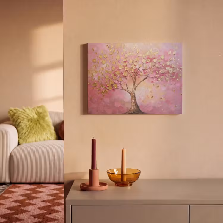 Akoestisch schilderij - Boom - Roze - Goud - Modern — 2