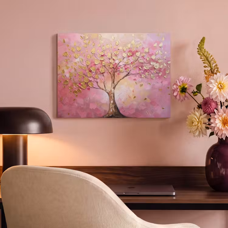 Akoestisch schilderij - Boom - Roze - Goud - Modern — 4