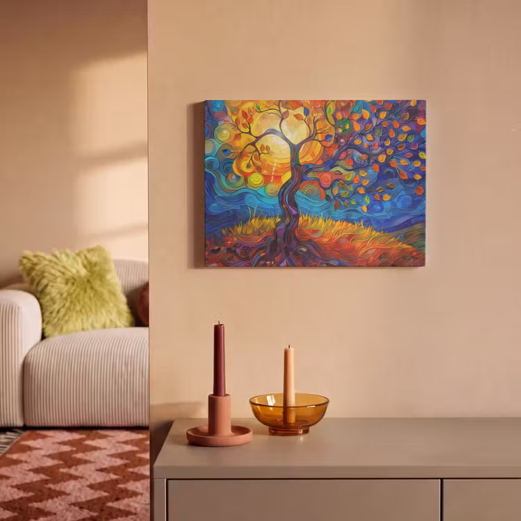 Akoestisch schilderij - Boom - Zon - Verflook - Kleuren - Abstract — 2