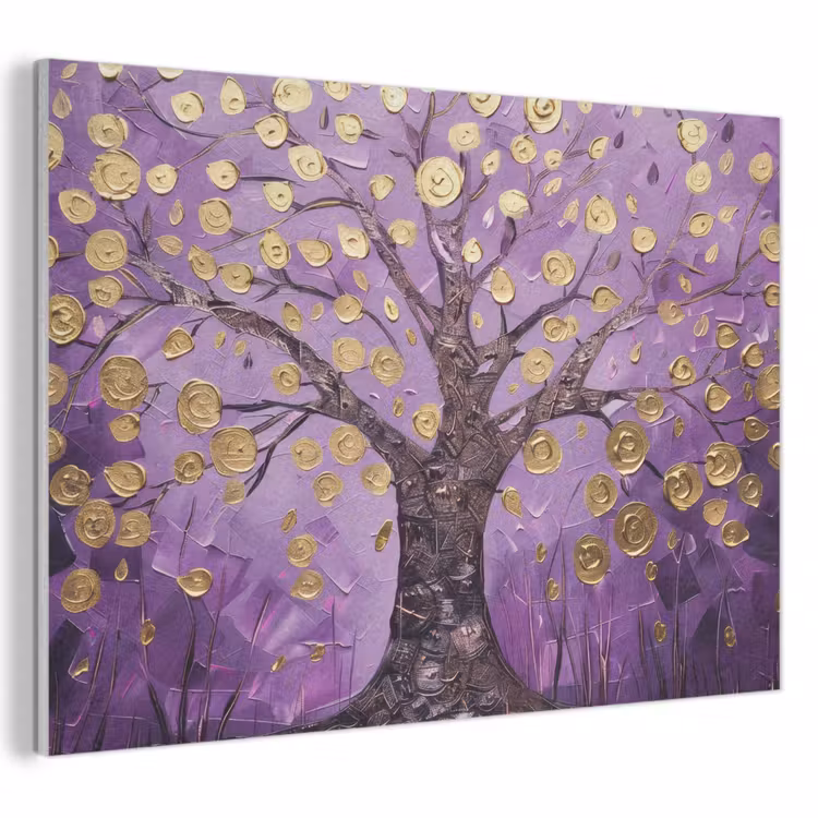 Akoestisch schilderij - Levensboom - Boom - Paars - Goud - Modern — 1